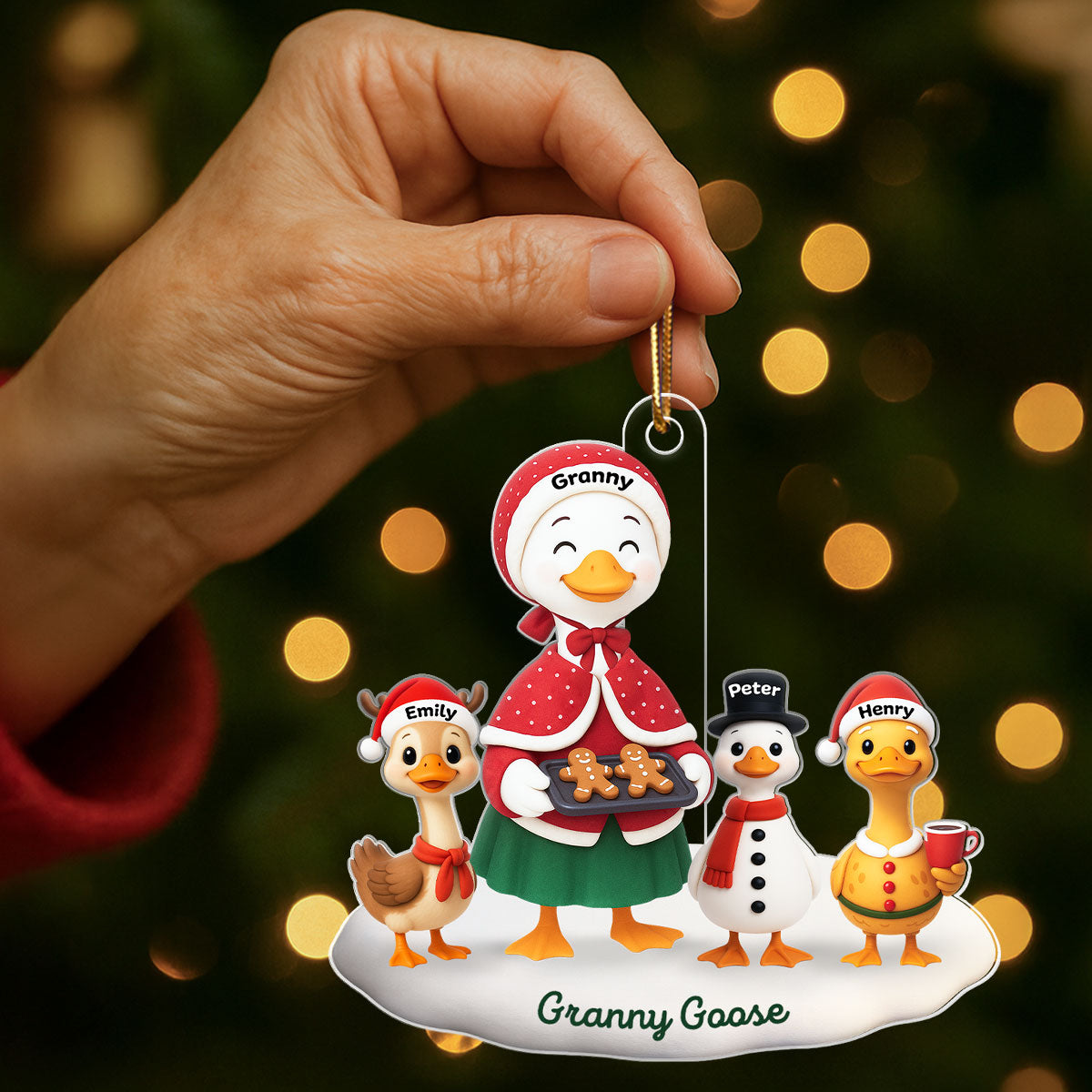 3D Effect Grandma Goose And Grandkids Personalized Acrylic Ornament, Christmas Gift For Grandma