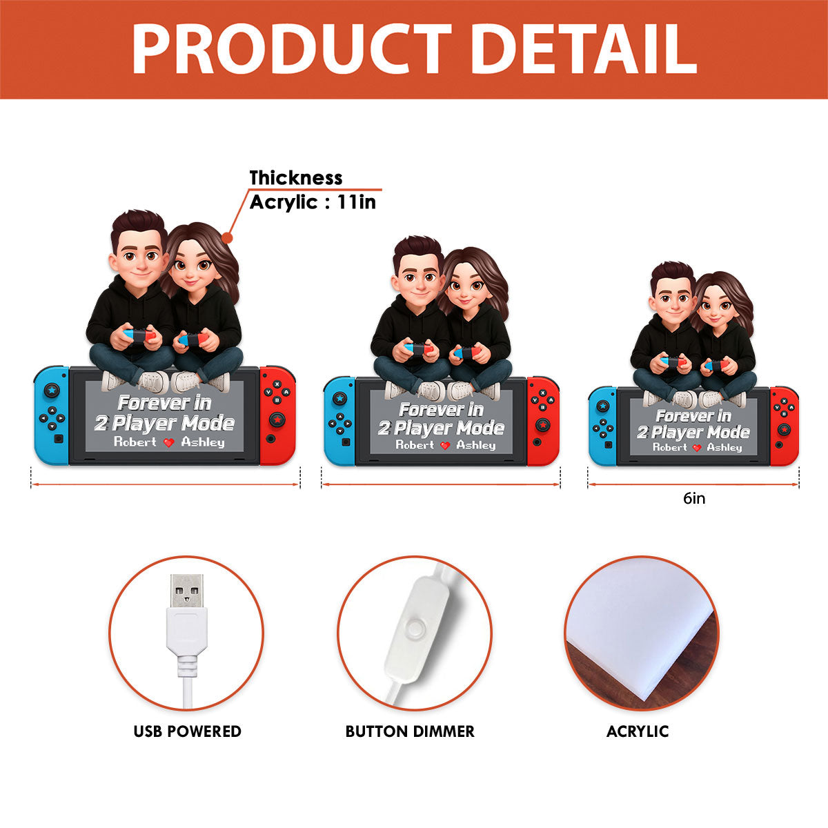 Forever In 2 Player Mode Gaming Couple - Personalized Light Box - Heartfelt Valentine, Anniversary Gift For Gamers, For Him, For Her