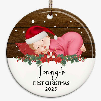 Baby Snow First Christmas Personalized Circle Ornament