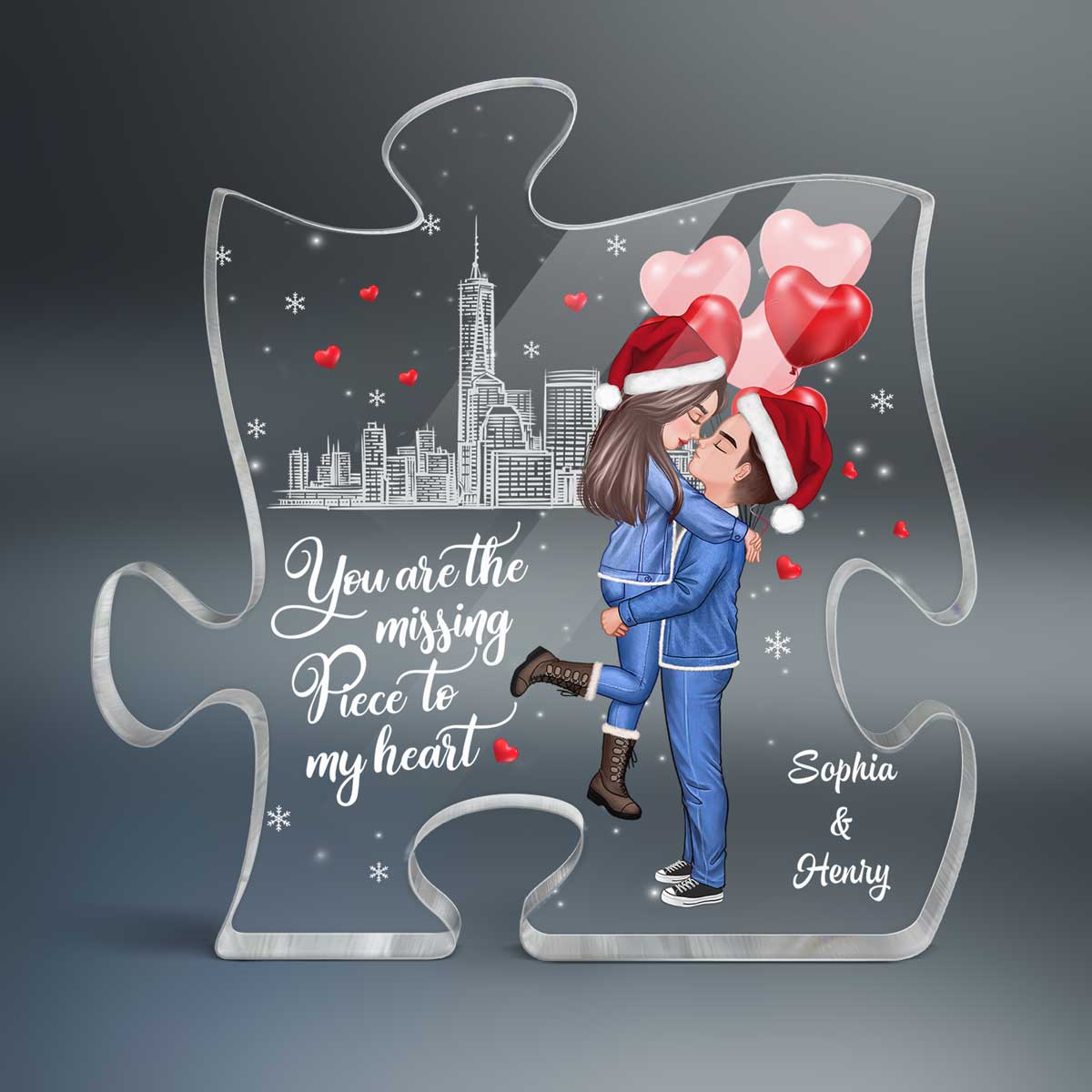 The Missing Piece To My Heart Couple Christmas Personalized Puzzle Plaque