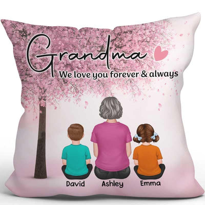 Grandma Grandkids Under Blossom Tree Personalized Pillow (Insert Included)