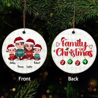 Family Christmas Sitting Crossed Legs Personalized Double Sided Circle Ornament