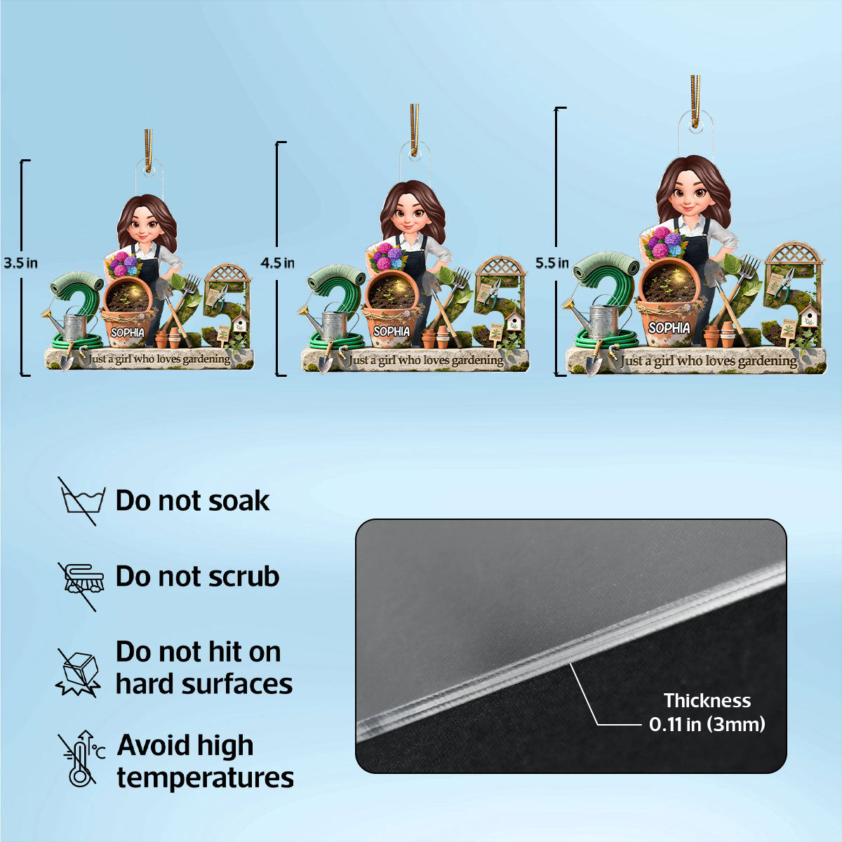 3D Effect Gardening Girl Woman Signature Symbols Christmas - Personalized Acrylic Ornament - Gift For Gardeners, Plant Lovers