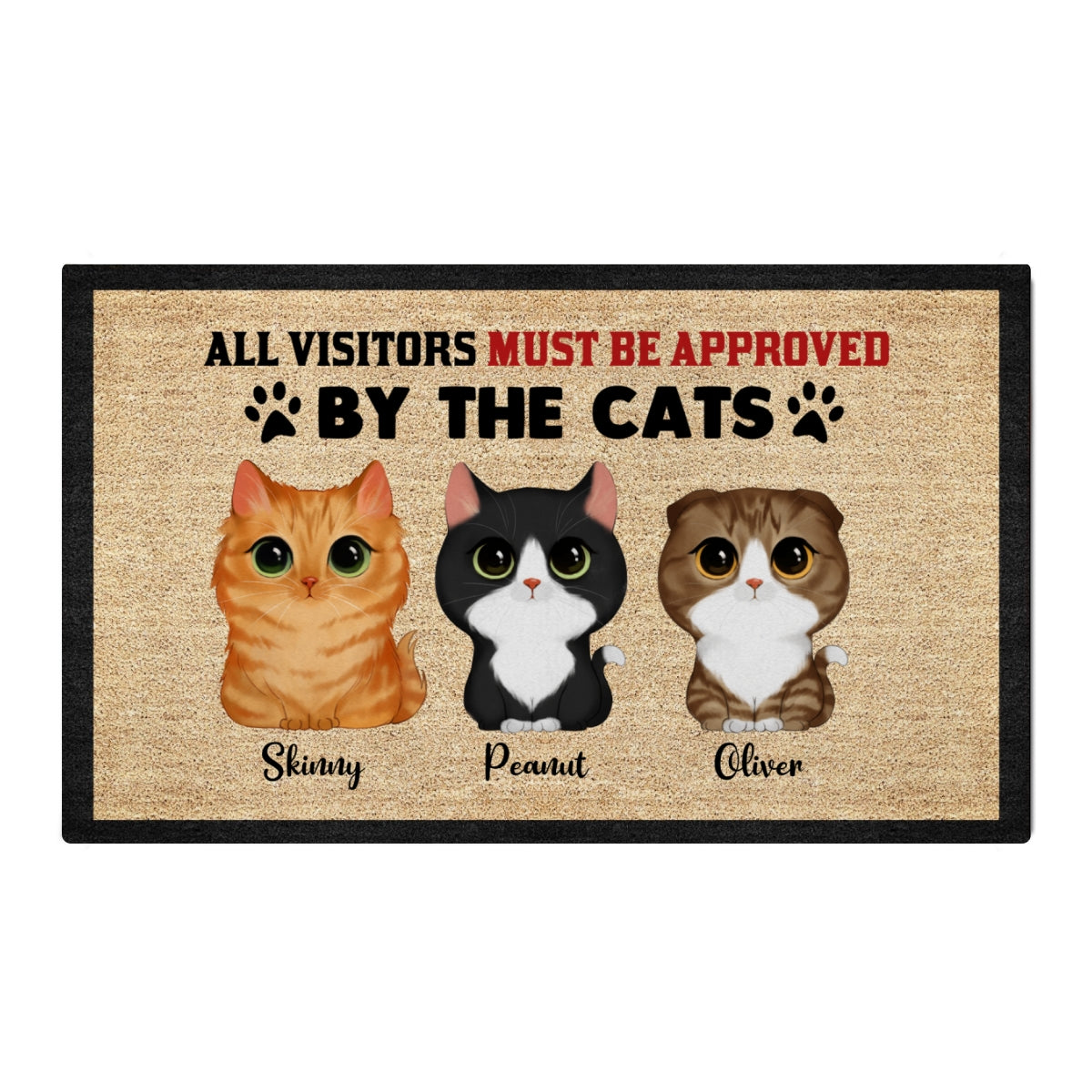 Watercolor Cute Cats All Visitors Must Be Approved Personalized Doormat