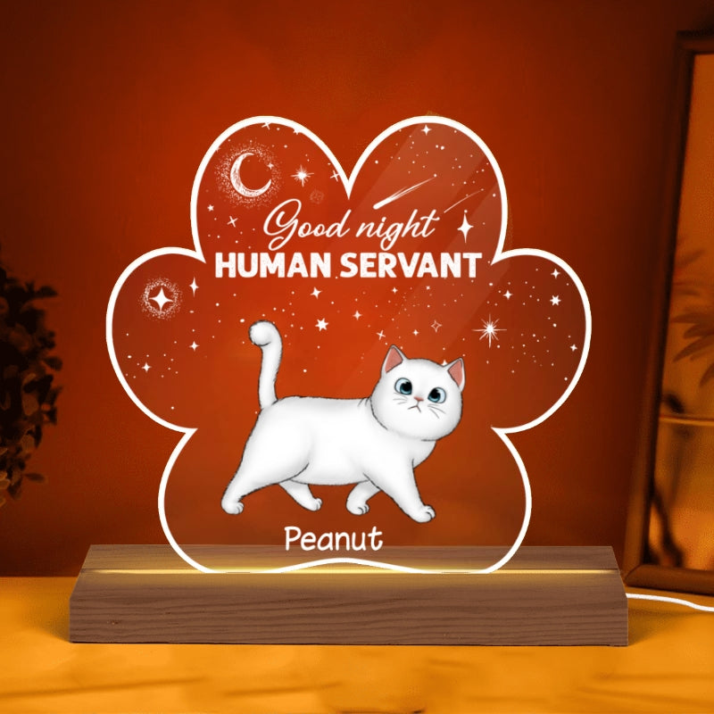 Good Night Human Servant Fluffy Cat Paw Shaped Personalized Custom Shape Acrylic Plaque With LED Night Light