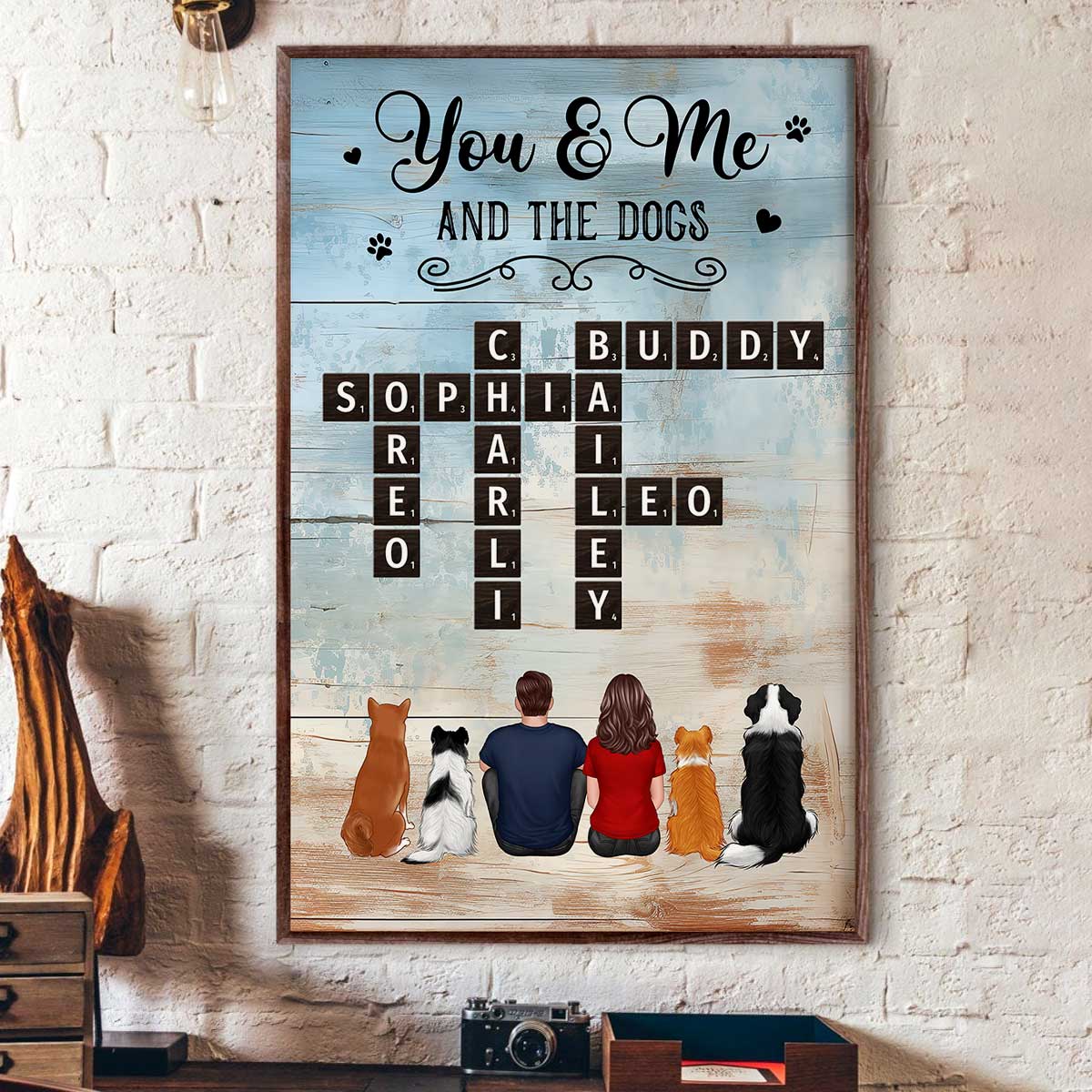 Home Filled With Love & Dog Hair Back View Couple & Dogs Personalized Poster