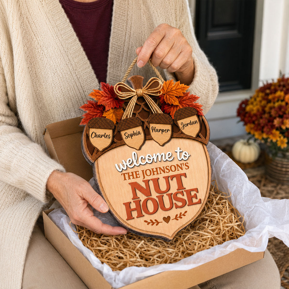 Welcome To The Nut House 2D Flat Printed - Personalized Door Hanger - Fall Season Decor For Family, Grandparents