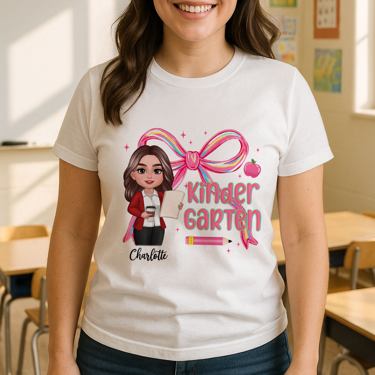 Preppy Style Pinky Teacher Custom Grade Personalized Shirt