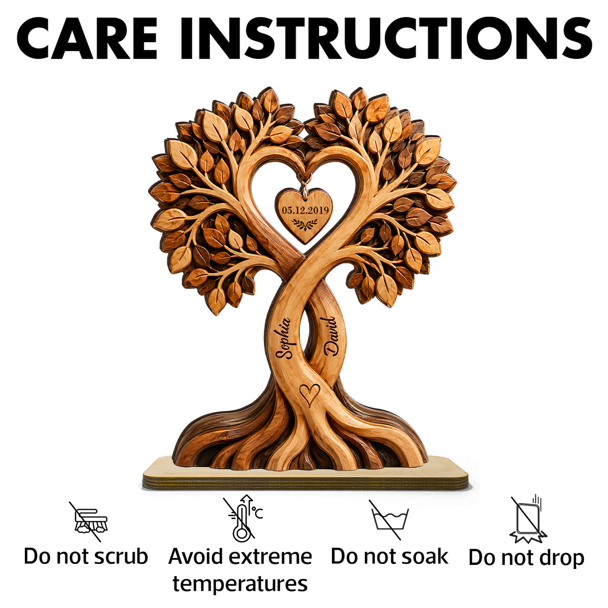 Couple Heart Tree - Personalized 2-Layered Wooden Plaque