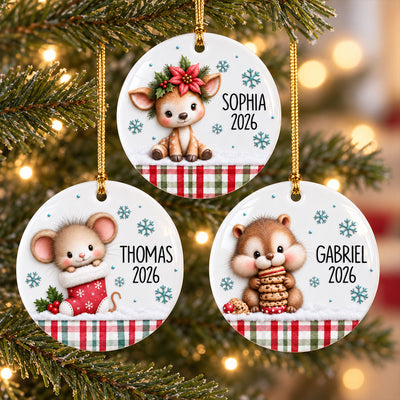 Cute Woodland Animals 2D Flat - Personalized Ceramic Ornament - Christmas Keepsake Gift For Kids, Son, Daughter
