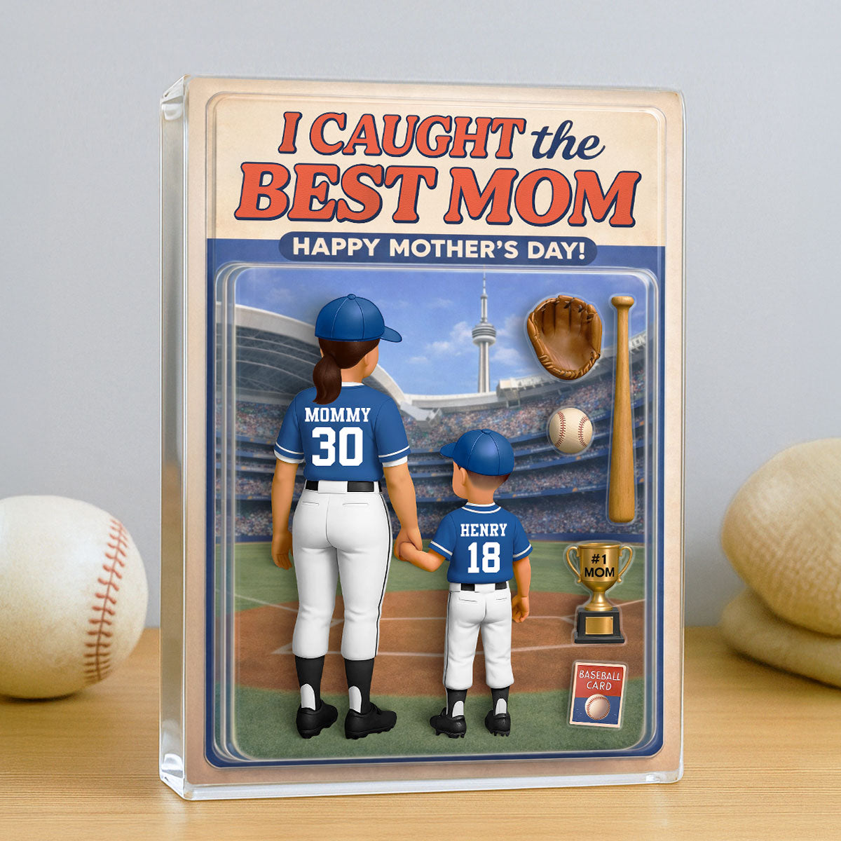 We Caught The Best Mom Action Figure - Personalized Acrylic Block Plaque - Gift For Baseball Mom, Gift For Wife