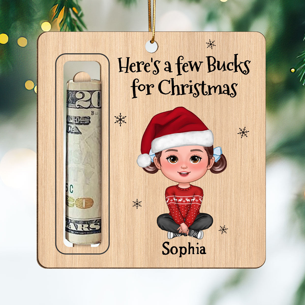 Here’s A Few Bucks for Christmas Cute Kid Personalized Holiday Money Holder Ornament