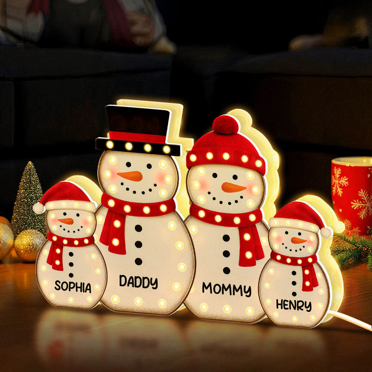 Snowman Family Marquee Effect Personalized LED Light Box, Christmas Gift Decoration