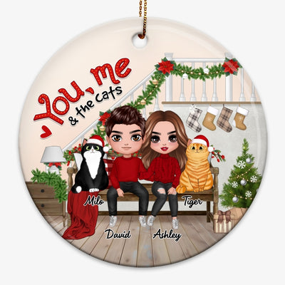 You Me And The Cats On Stairs Christmas Personalized Circle Ornament