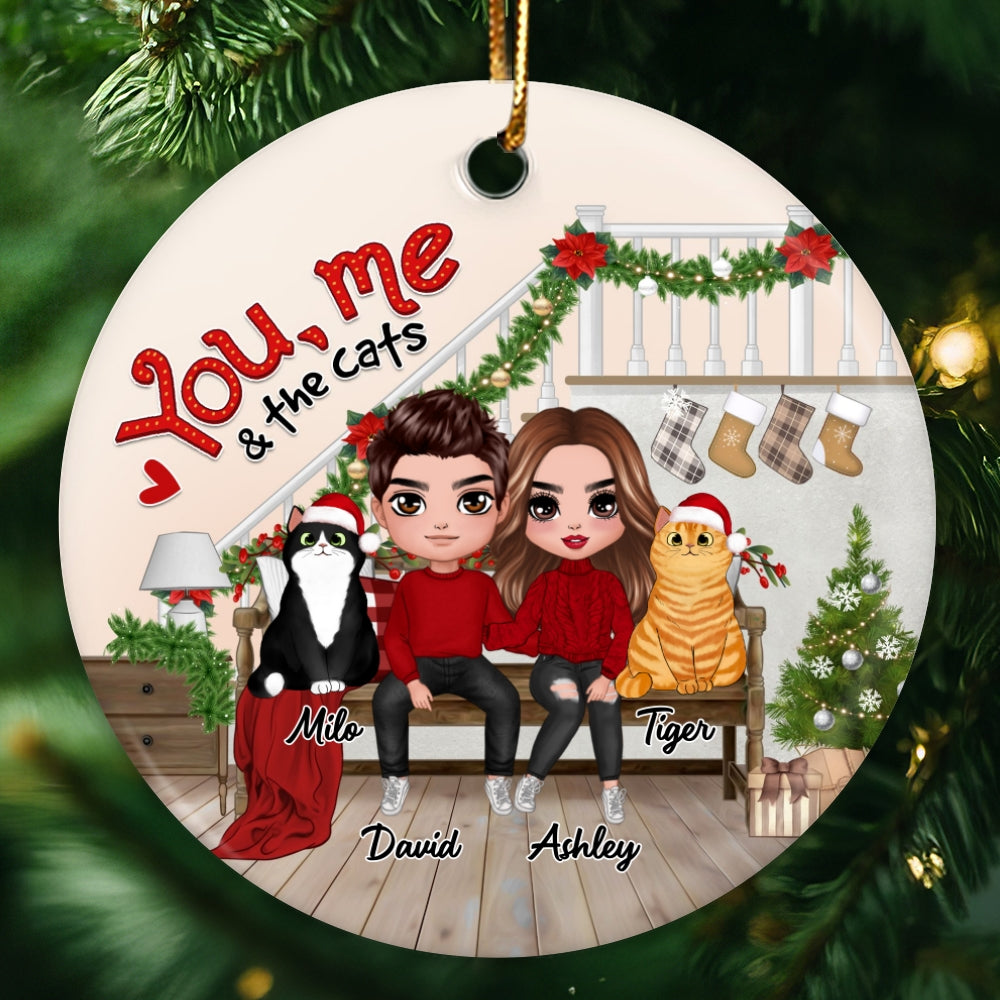 You Me And The Cats On Stairs Christmas Personalized Circle Ornament