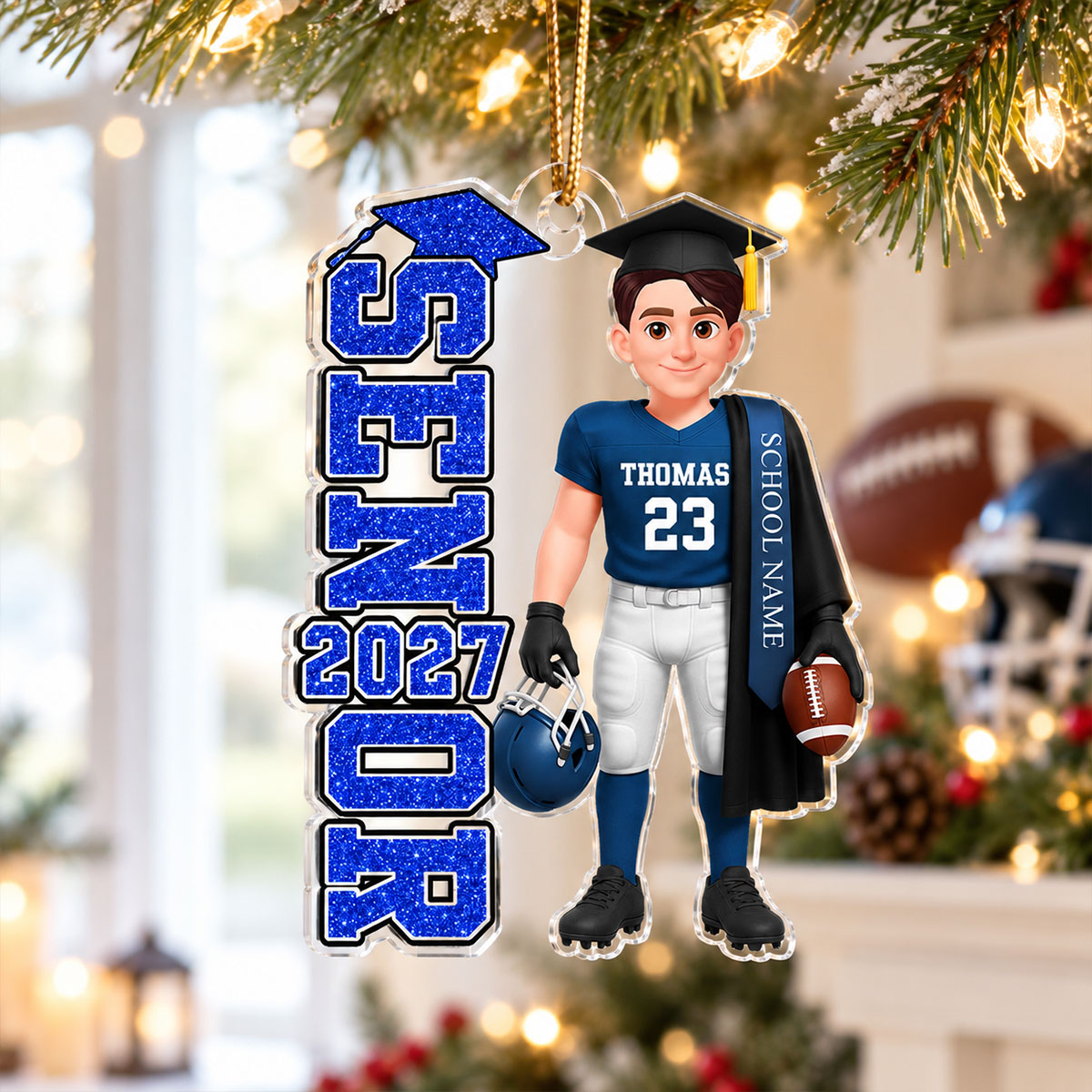 Football Senior 2026 2027 - Personalized Acrylic Ornament - Christmas Gift For Seniors, Daughter, Son, Granddaughters, Grandsons
