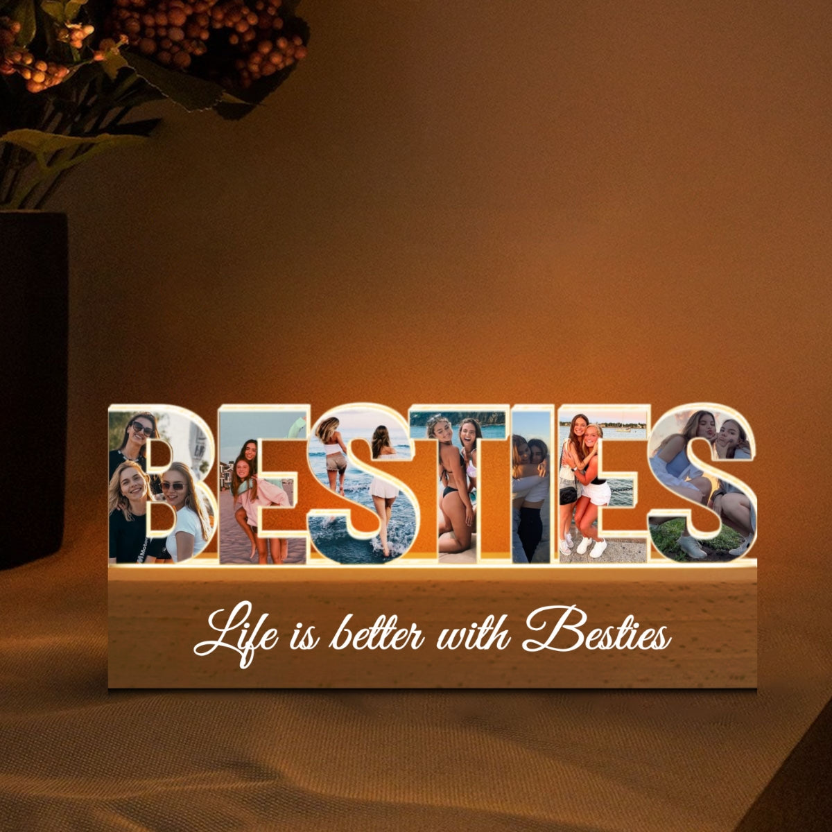 Personalized Bestie Photo Collage LED Night Light, Galentine's Day Gift