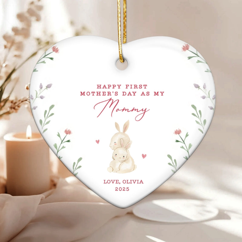 Cute Animals Personalized Heart Ceramic Ornament, Heartfelt First Gift for Mom, Gift for Grandma