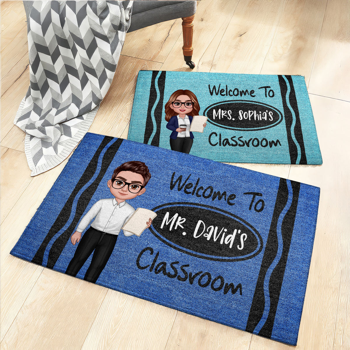 Teacher Crayon Pattern Welcome To Classroom - Personalized Doormat - Back To School Gift, Classroom Decoration