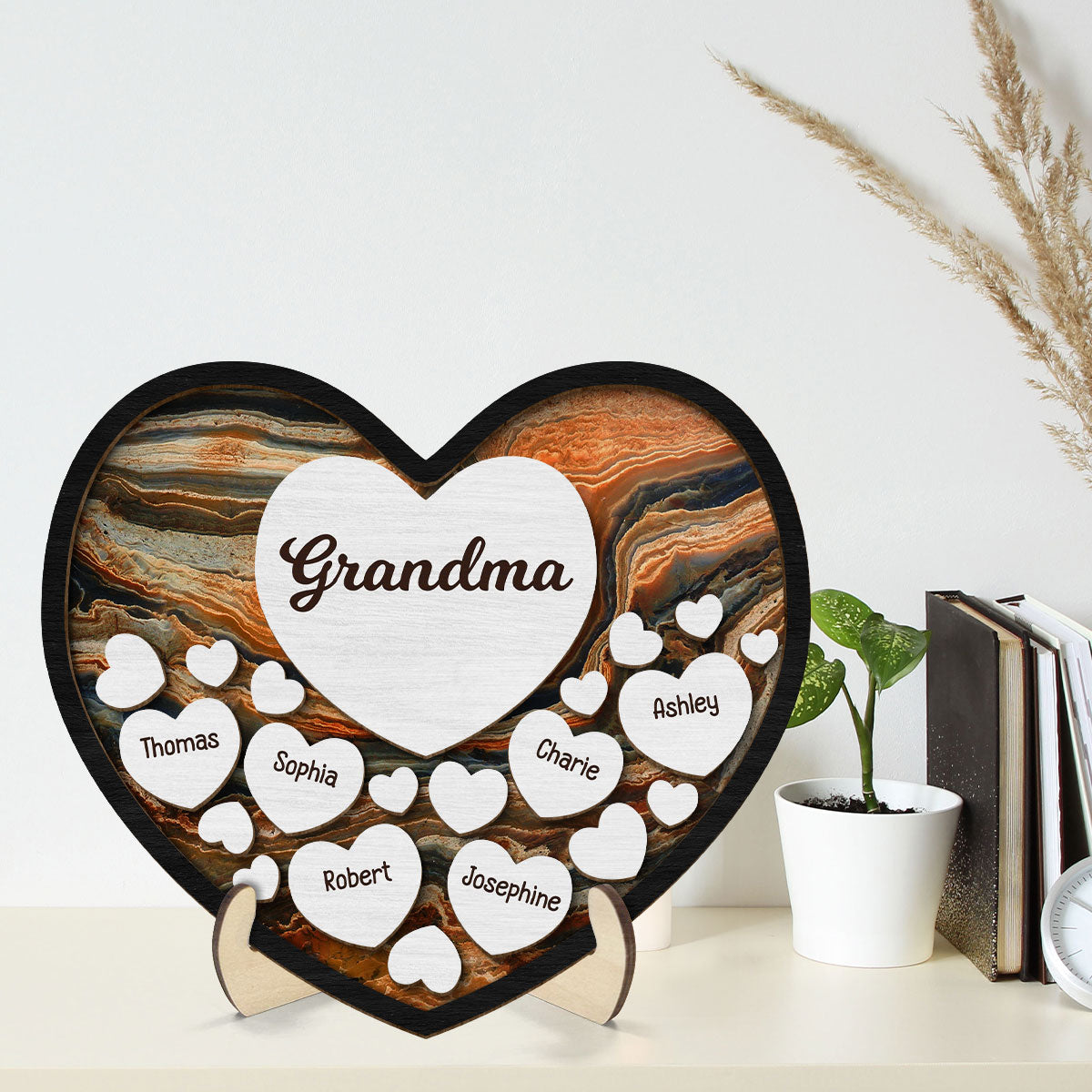 Grandma Mom Hearts In Heart Beautiful Background Personalized 2-Layer Wooden Plaque
