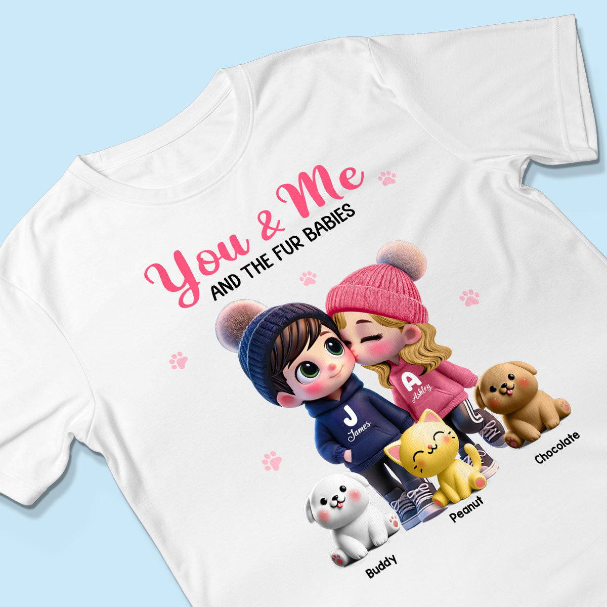 You Me And The Dog Cat Cute Cartoon Couple Walking Personalized Shirt, Just Because, Anniversary,  Gift for her, gift for him