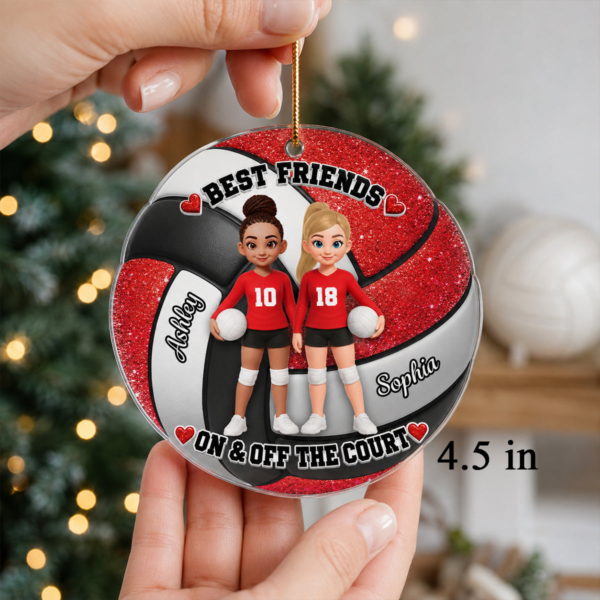 Volleyball Besties on and off Court - Personalized Acrylic Ornament - Christmas Gift for Best Friends