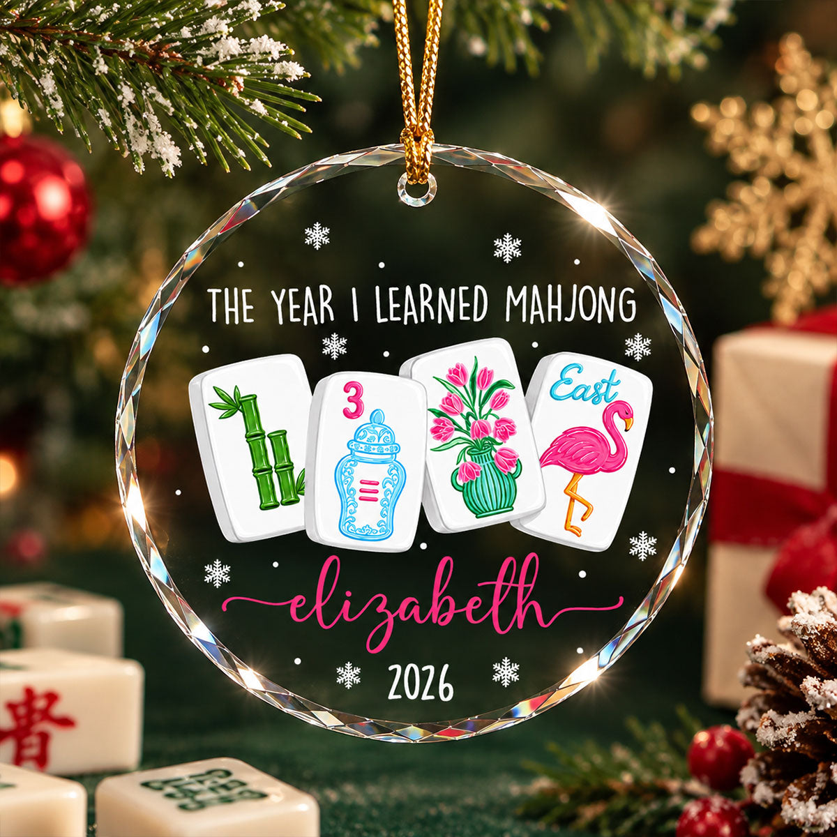 The Year I Learned Mahjong - Personalized Glass Ornament Funny Mahjong Group Christmas Gift