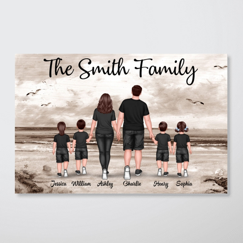 Family Walking At Beach Retro Vintage Personalized Horizontal Poster