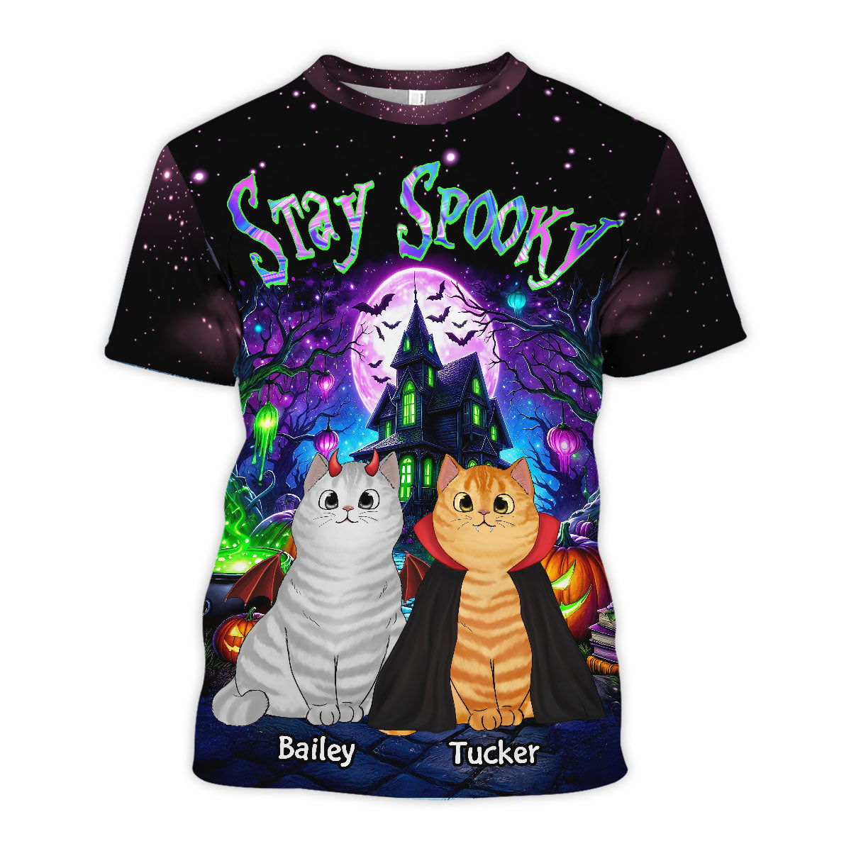 Cat Mom Halloween Dreamscape Background Personalized Shirt, Purrfect Costume for Cat Lover