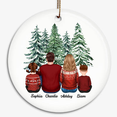 Family Sitting Under Christmas Tree Personalized Circle Ornament