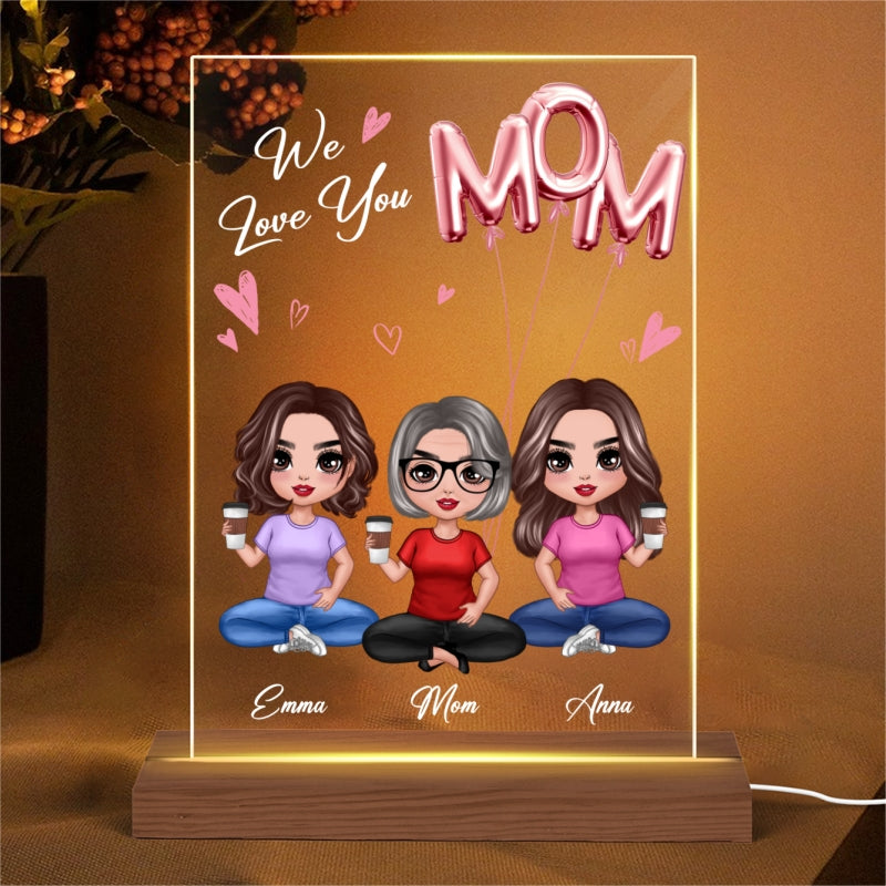 We Love You Mom Balloon Sitting Doll Mom Daughter Personalized Rectangle Acrylic Plaque With LED Night Light