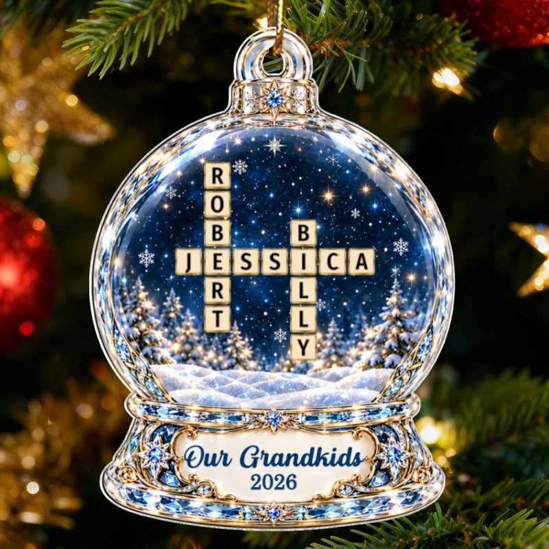 Our Grandkids Crossword Winter - Personalized Acrylic Ornament - Christmas Gift For Grandma, Grandpa, Grandparents