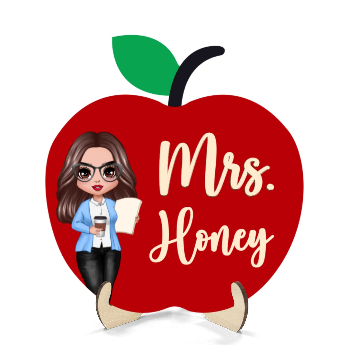 Teacher Apple Personalized 2-Layer Wooden Plaque, Gift For Teacher, Office Decor