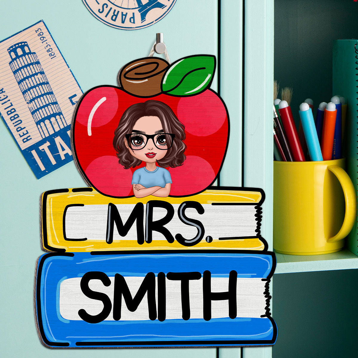 Teacher Apple And Books Personalized Wood Sign, Teacher Appreciation Gift, Classroom Decor, Welcome Back To School