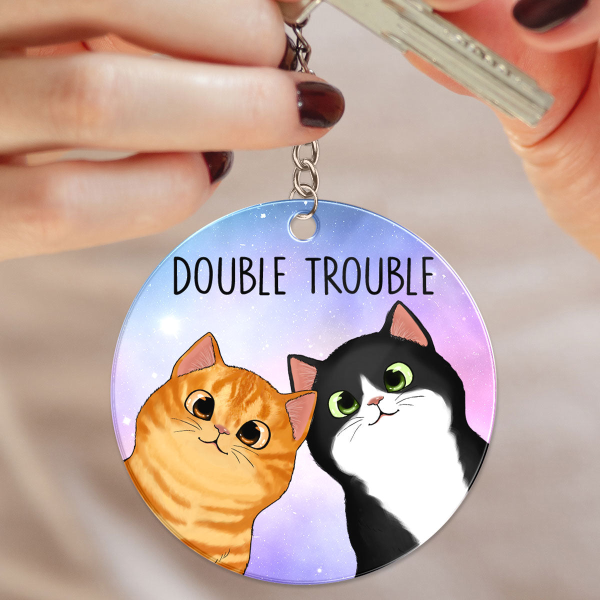 Peeking Fluffy Cats Double Trouble Gift For Cat Lover Different Back Ground Personalized Acrylic Keychain