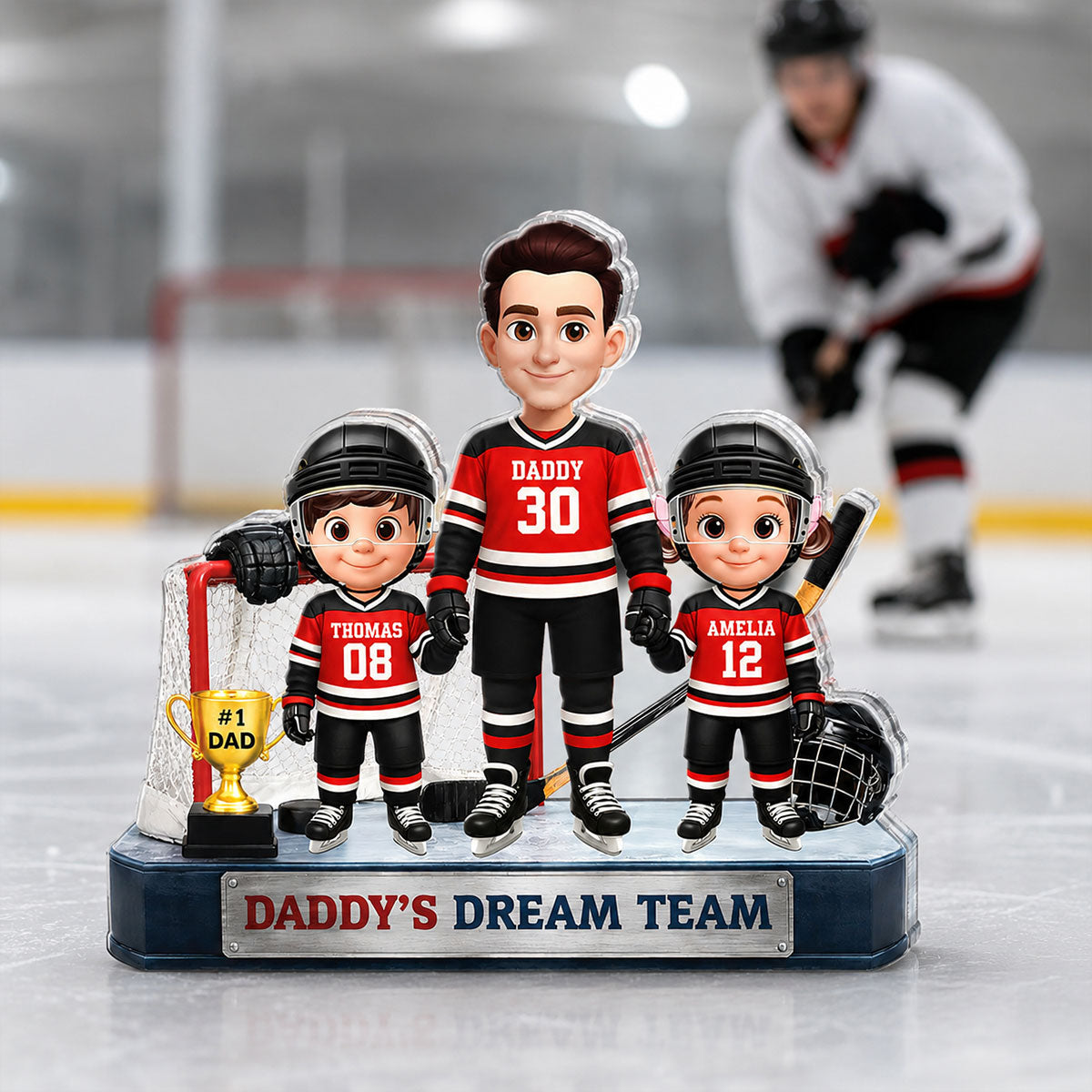 Daddy's Dream Team Hockey Dad & Kids - Personalized Acrylic Block Plaque - Father's Day Gift For Dad, Husband