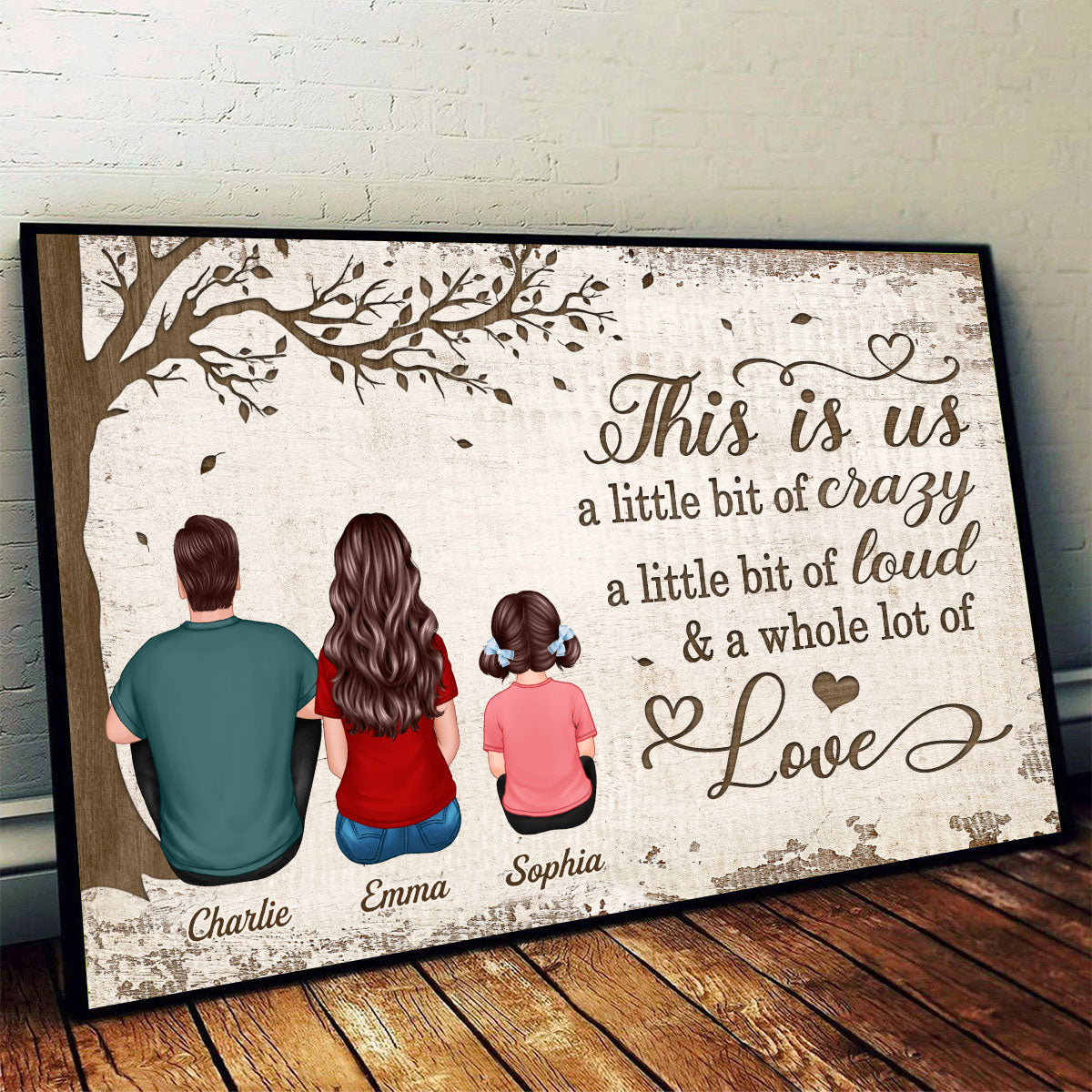 This Is Us Back View Family Sitting Under Tree Personalized Horizontal Poster