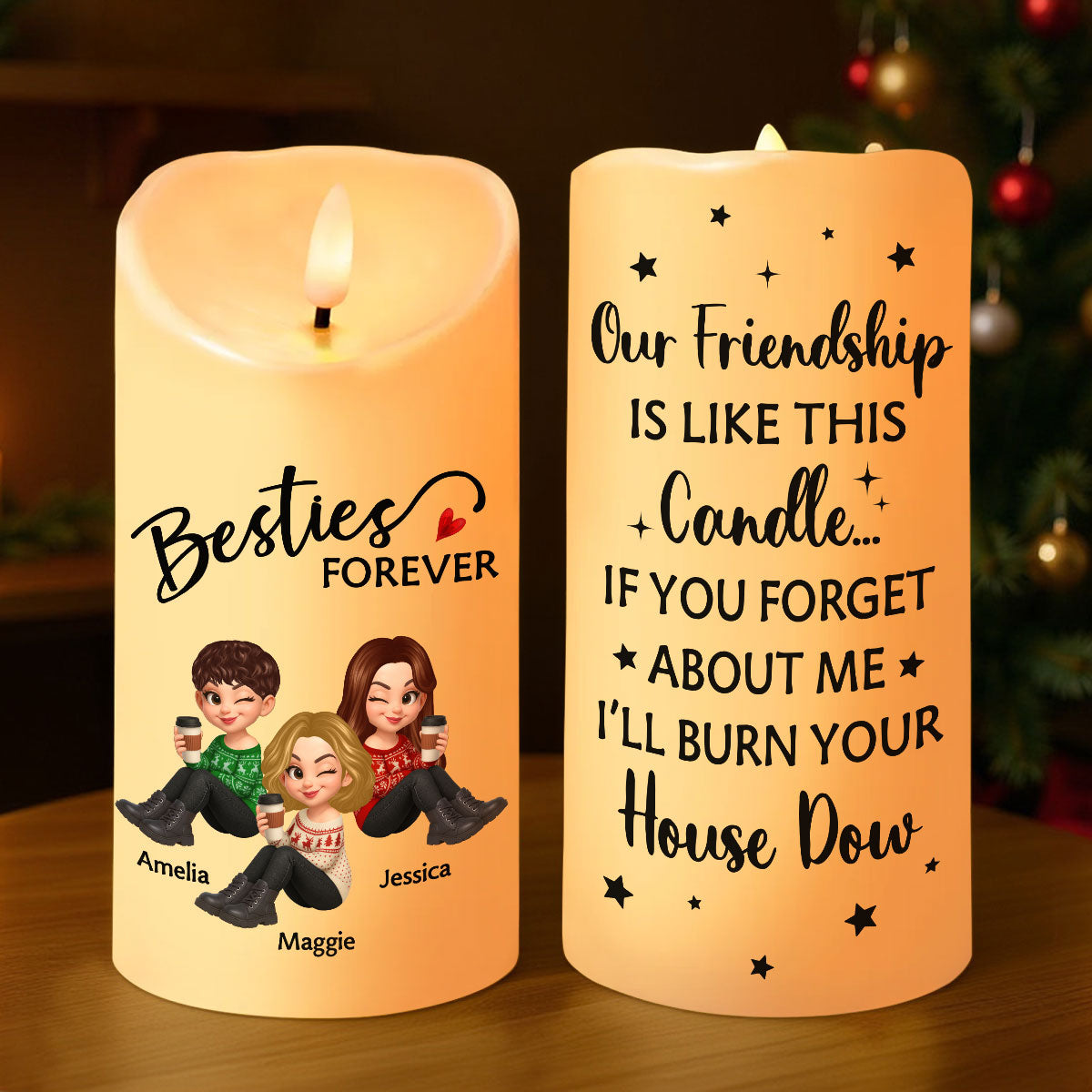 Christmas Besties Forever Personalized LED Candle, Christmas Gift