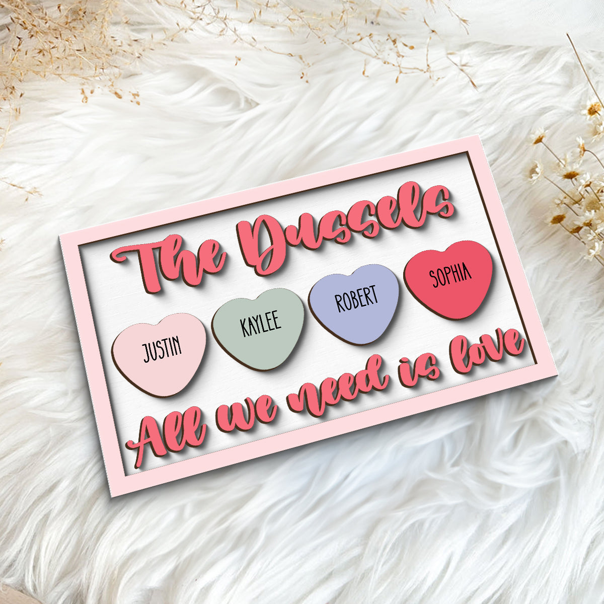 Family Name Sign All We Need Is Love Personalized 2-Layer Wooden Plaque