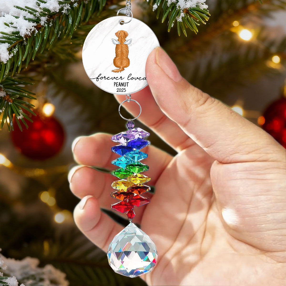Dog Cat Memorial Forever Loved - Personalized Crystal Suncatcher With Charm - Memorial Remembrance Ornament Keepsake