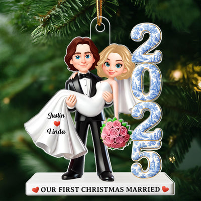 Couple First Christmas Married Toile de Jouy Style - Personalized Acrylic Ornament - Christmas Gift for Newlywed, Gift for him, Gift for her