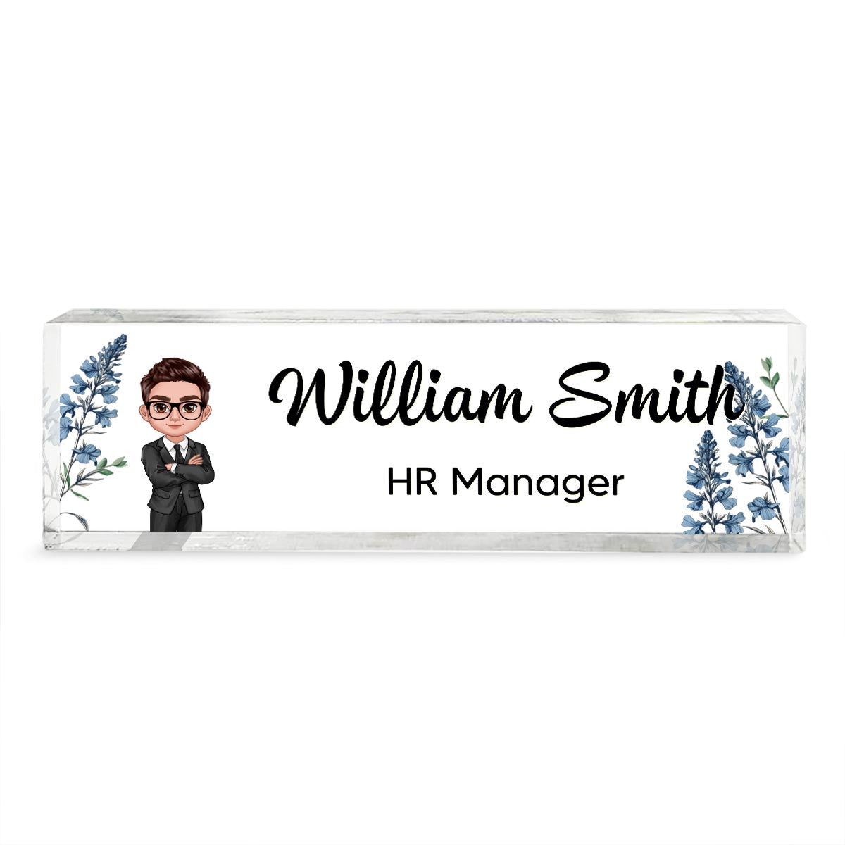 Birth Month Flower Office Personalized Acrylic Desk Name Plate, Office Desk Decor, Gift For Colleagues, Coworkers, Boss