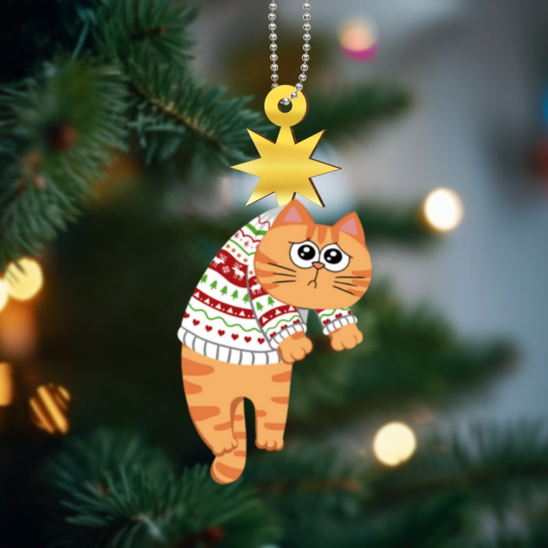 Christmas Cats & Star Personalized Wooden Ornament