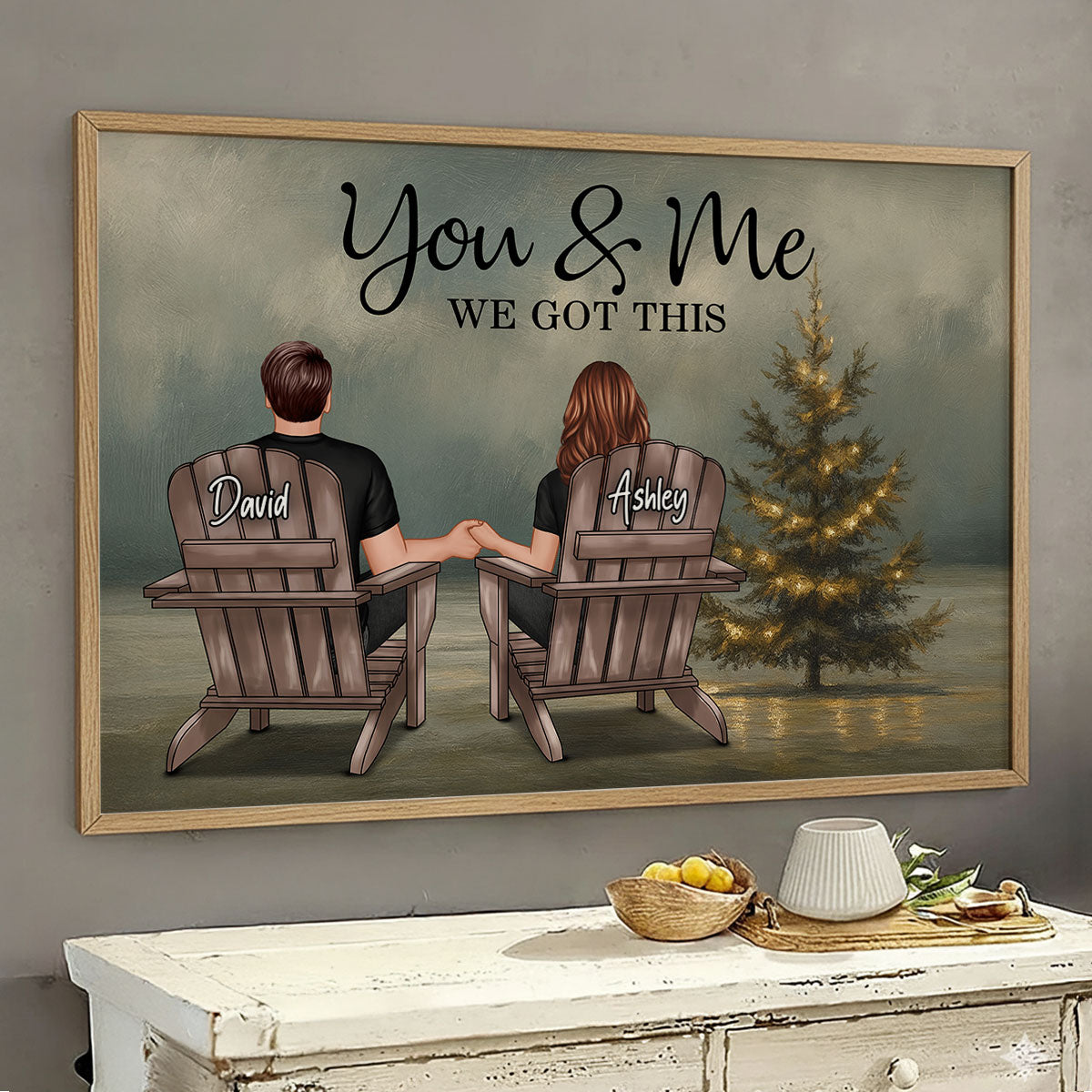 Beach Landscape Christmas Tree Eternal Love Couple - Personalized Poster - Christmas Gift for him, Gift for her