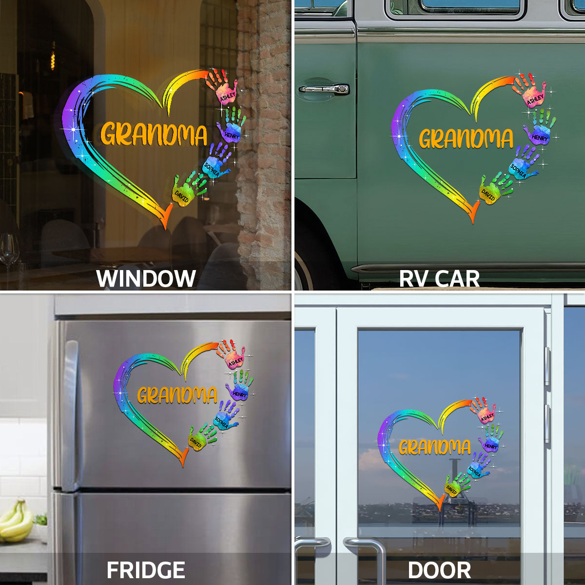 Grandma Mom Heart Hand Print Personalized Decal