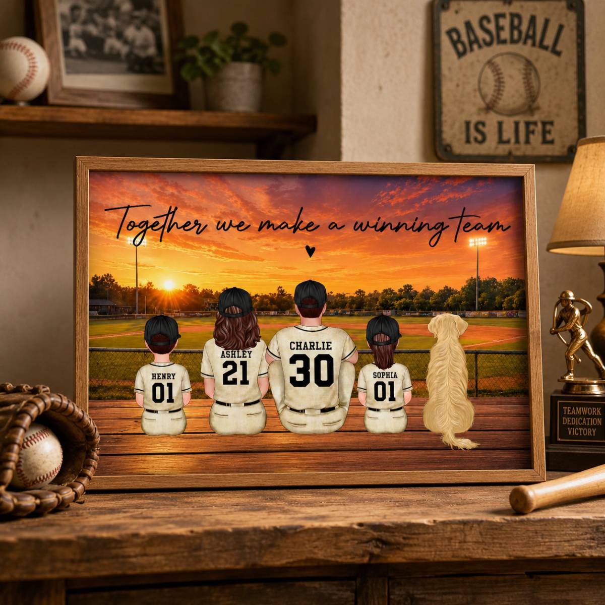 Retro Vintage Baseball Family Dream Team Home Decoration - Personalized Poster - Father's Day Gift For Dad, Gift For Husband, Gift For Grandpa