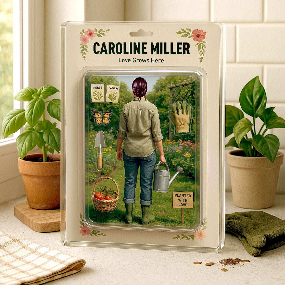 Gardening Mom Grandma Realistic Figure Style Personalized Acrylic Block Plaque