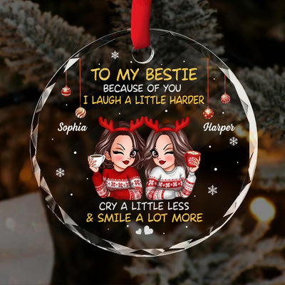 To My Bestie Sassy Girls Christmas Personalized Glass Ornament, Christmas Gift For Best Friends