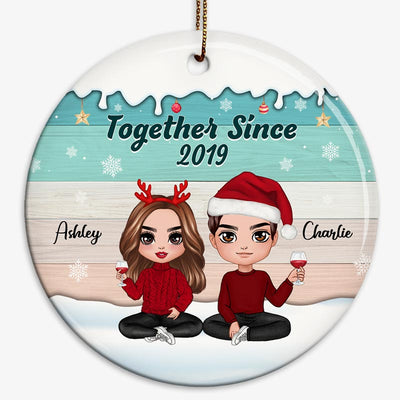 Winter Christmas Color Palette Doll Couple Together Since Personalized Circle Ornament