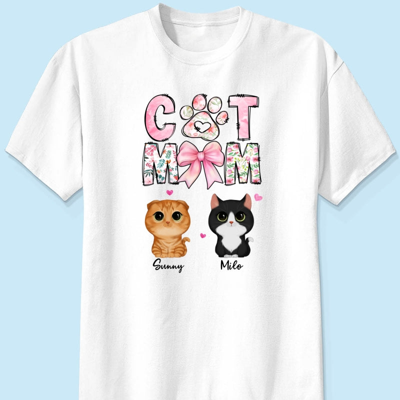 Cat Mom Pink Coquette Personalized Shirt, Watercolor Cute Cat, Gift for Cat Moms